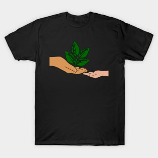 Hands giving and receiving inheritance from the planet T-Shirt